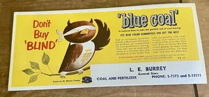 1950s Ink Blotter L.E. Burrey General Store Owl Blue Coal & Fertilizer 4 X 9 - Picture 1 of 6