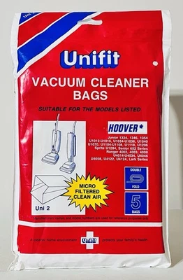 HOOVER Unifit 2 Vacuum Cleaner Bags Junior Sprite Senior Ranger Lark 5 Pack - Image 1 of 2