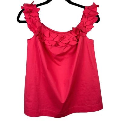 Blusa Trina Turk Sin Mangas Algodón Volantes Tela Cuello Detalle Top Coral Rosa S Foto 1 de 4