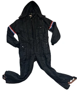 Vintage 80s Men’s Medium Snowmobile Suit Snow Winter Skiing Bib Black Stripe - Picture 1 of 8