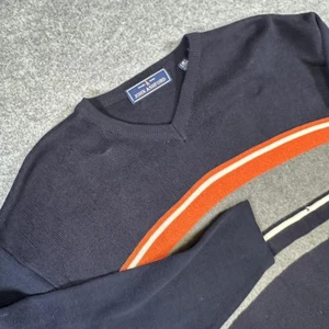Maglione John Ashford uomo blu navy medio arancione grigio pullover a righe nuovo cartellino - Foto 1 di 7