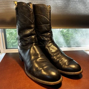 Botas de Vaquero Justin 3133 Para Hombre Talla 12D Cuero Negro Clásicas Roper Hechas en EE. UU. *Defecto - Imagen 1 de 19