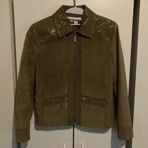 St John Sport by Marie grau oliv Wildleder/ Lederjacke Größe S - Bild 1 von 16