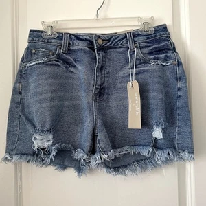 Neu mit Etikett Amaryllis Not So Cheeky Distressed hoch tailliert Denim Jeans Shorts Größe 8 - Bild 1 von 8