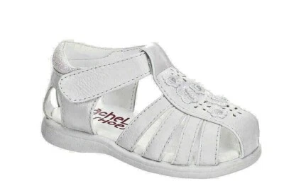  Sandalias blancas con punta cerrada flores brillantes Rachel - niñas/infantes talla 5 M Foto 1 de 4