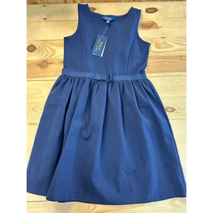 Polo Ralph Lauren Navy Dress Bow Pleated Sleeveless Party Girl Size L - Picture 1 of 5