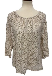 Charter Club women's laces blouse beige balloon sleeve size L - Picture 1 of 9