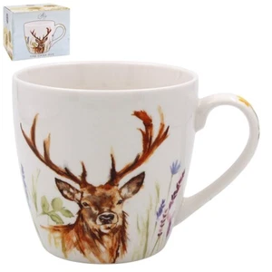 Stag Breakfast Mug Watercolour Jennifer Rose Stags - Picture 1 of 3