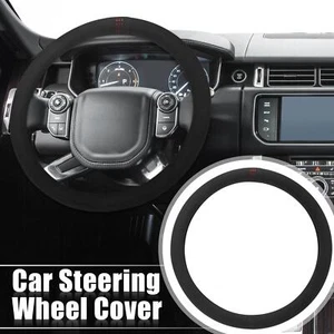 Universal 15" 38cm Non-slip Black Red Suede Car Steering Wheel Cover Breathable - Picture 1 of 7