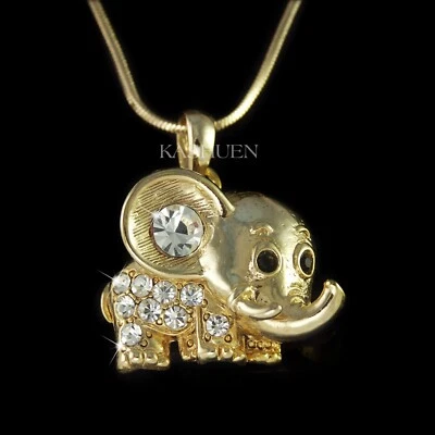 Gold TN Süß Elefant mit Swarovski Kristall Good Luck Glücksbringer Halskette - Bild 1 von 2