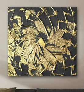 CENTRO Leinwand Bild Schwarz Gelb Grau Malereistil Modern Kunstdruck Abstrakt XL - Bild 1 von 12