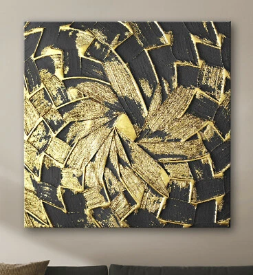 CENTRO Leinwand Bild Schwarz Gelb Grau Malereistil Modern Kunstdruck Abstrakt XL - Bild 1 von 4