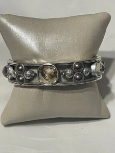 Brighton Selene Bracelet Silver Plated Smokey Crystals Hinged Retired Rare - Picture 1 of 4