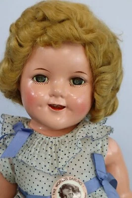 18" Composition IDEAL Grown Up Shirley Temple Doll AT NINE w/ Blue Pin Dot Dress - Image 1 of 4