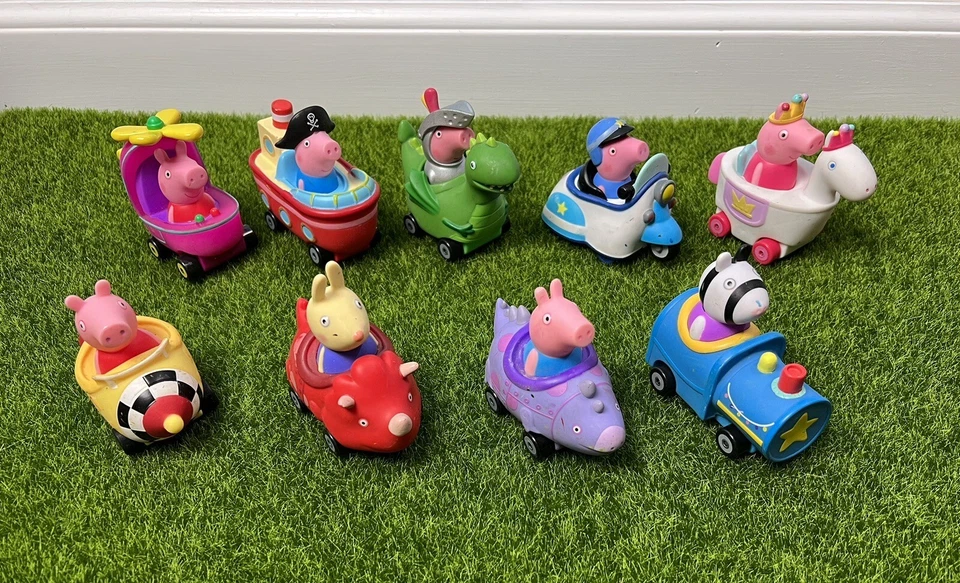9 Peppa Pig Mini Buggies, Including 2 rare Dinosaur Cars + 1 Dragon Car | Solid - Image 1 of 4