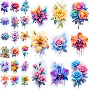 9pcs Temporary Tattoo Waterproof Long-lasting Body Stickers Orchid Cactus - Picture 1 of 15