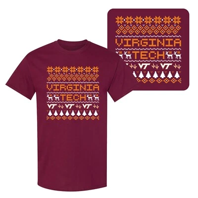 Virginia Tech Holiday Sweater T-Shirt - Maroon - Image 1 of 4