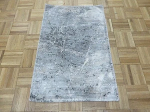 1'11 x 3 Hand Knotted Gray Modern Tibetan Oriental Rug With Silk G9272 - Picture 1 of 8