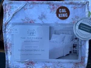 Rachel Ashwell Farmhouse Simply Shabby Chic Cal King Cotton White Floral Sheets - Picture 1 of 5