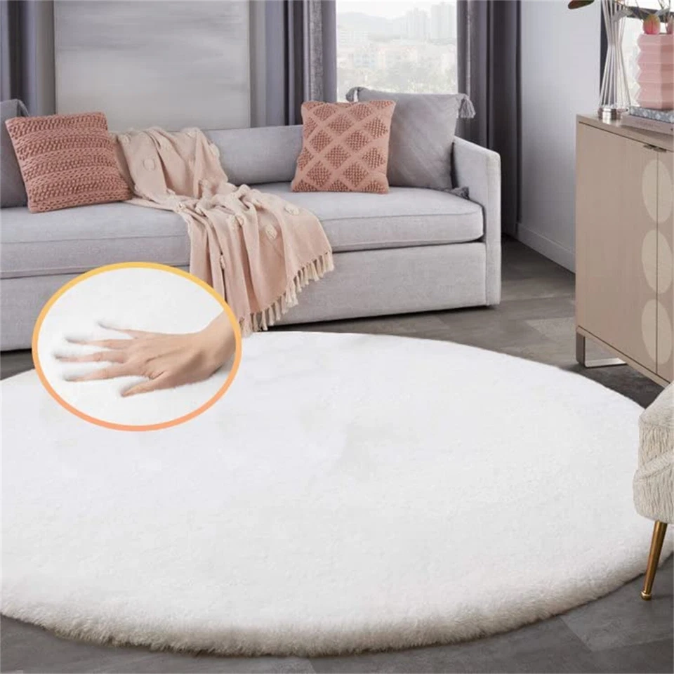 Faux Rabbit Fluffy Fur Rug Washable Area Rugs Round Rug Cute Home Décor - Image 1 of 1
