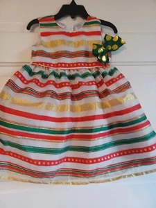 Blueberi Boulevard 3t Dress- Green, Gold, red Christmas dress and Hair bow - Picture 1 of 12