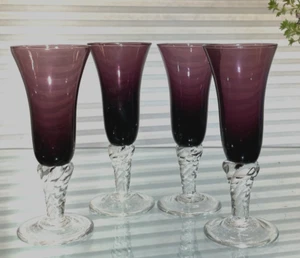 Amethyst Hand Blown Twisted Stem Fluted Cordial Glasses 4.75" tall - Picture 1 of 1