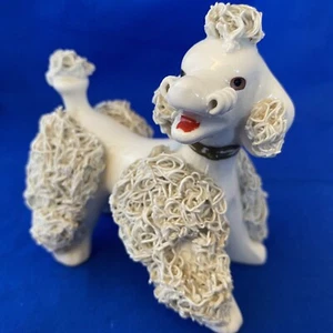 Vintage weiße Keramik Porzellan Pudel Figur Staffordshire Spaniel ästhetisch - Bild 1 von 12