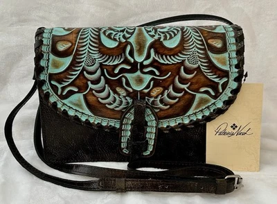 Patricia Nash Lanza Tooled Turquoise Brown Leather Crossbody Shoulder Bag NWT - Image 1 of 4