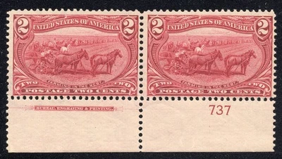 U.S. #286 2c Trans-Mississippi Plate Number Imprint Pair MNH - Image 1 of 2