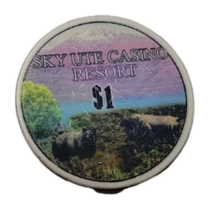 RARO 1.00 Chip from the Sky Ute Casino Ignacio Colorado H&C With Buffalo - Imagen 1 de 2