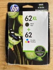 NEW Genuine HP 62XL BLACK + 62 TRI-COLOR INK CARTRIDGES SET ~ 01/2019 - Picture 1 of 3