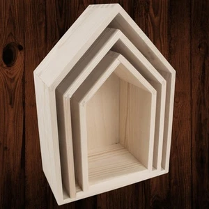 Wooden House Shape Shadow Storage Box DIY Decorative Nursery Shelf Display Rack - Picture 1 of 58
