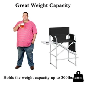 Tall Directors Chair Black Aluminum Folding Chair Outdoor Indoor - Picture 1 of 8