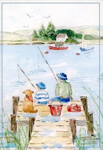 Caspari VATERTAGSKARTE, Angelsteg Hund Sohn Papa Aquarell von Sally Swatland - Bild 1 von 6