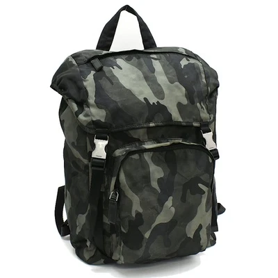 PRADA Backpack Rucksack Nylon Camouflage Khaki Green Black Triangle Logo Plate - Image 1 of 4