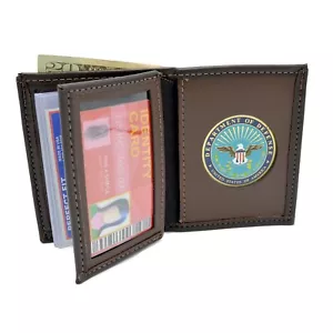 DOD Department of Defense Medallion Bi-fold Men's Brown Leather Wallet Military - Picture 1 of 4