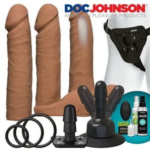 Doc Johnson Vac-U-Lock Vibrating Dual Density UltraSkyn Set Strap-On Harness Kit - Imagen 1 de 8