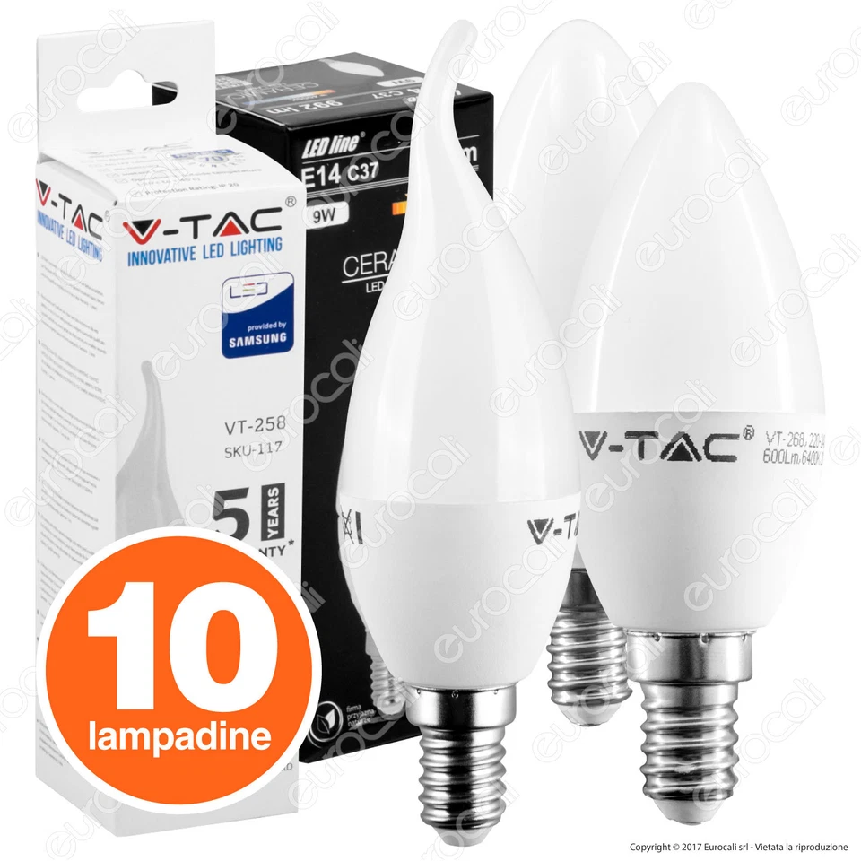 10 LAMPADINE LED attacco E14 da 3W 12W Lampadina Candela Oliva V-tac Samsung PRO - Immagine 1 di 1