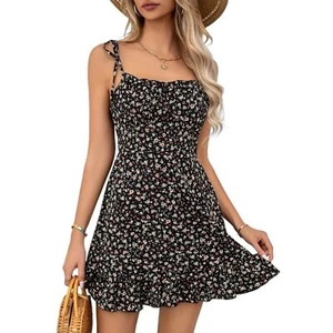 Damen Kleid Sommerkleid Camisole Mini Träger sexy Armlos Strandkleid Rüschensaum - Bild 1 von 5
