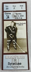 AHL 2002 03/03 Syracuse at Hershey Bears Hockey Ticket-Roger DeJordy 1962-70 - Picture 1 of 1