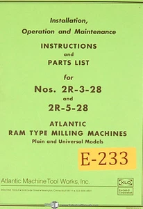Atlantic Excello 2R-3-28 y 2R-5-28, manual de mantenimiento de operaciones de fresado 1963 - Imagen 1 de 1