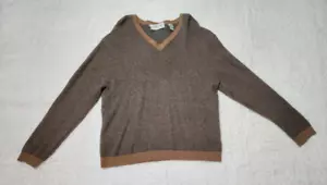 Orvis Jumper 100% Cashmere Mens XL Brown Grey Chevron Herringbone Ch Knit V-Neck - Picture 1 of 8