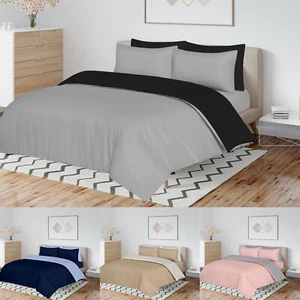 Reversible Plain Duvet Quilt Cover Pillowcase Microfiber 3 Piece Bedding Set - Picture 1 of 24