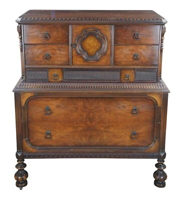Antique American Furniture Jacobean Gothic Walnut Tallboy Dresser Chest Drawers - Image 1 of 4