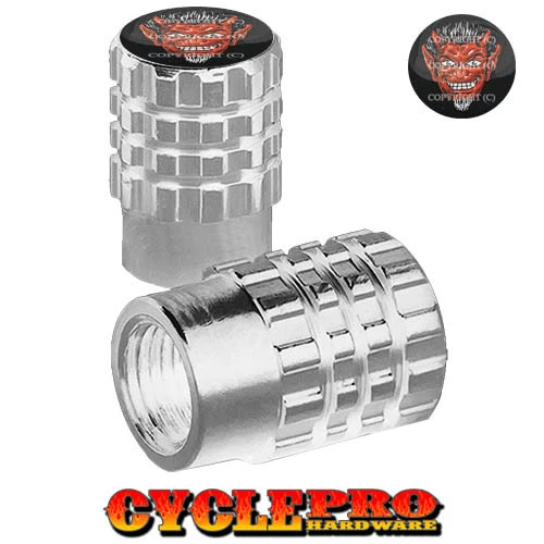 2 Tapón de válvula de neumático moleteado plateado Billet motocicleta - RED DEVIL - 008 Foto 1 de 1