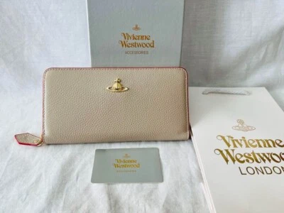 Cartera Larga Vivienne Westwood Cremallera Redonda Cuero Beige 55VV339 en Caja Foto 1 de 4