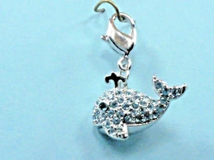 (B4) Swarovski Blue Crystal Whale Charm w/ Lobster Catch for easy use - Picture 1 of 4