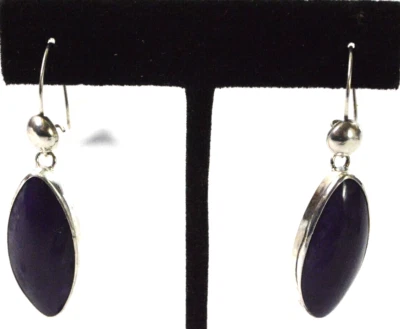 Artisan Purple Jade Dangle Earring Sterling Silver French Wires - Image 1 of 4