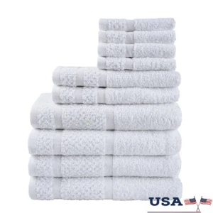 10 Piece Soft Cotton Towel Set Quick Dry Absorbent Washcloths Bath Hand Towels - Picture 1 of 12