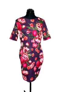 Dorothy Perkins Dress Medium Bodycon Short Bell Sleeves Floral Size 12 - Picture 1 of 6